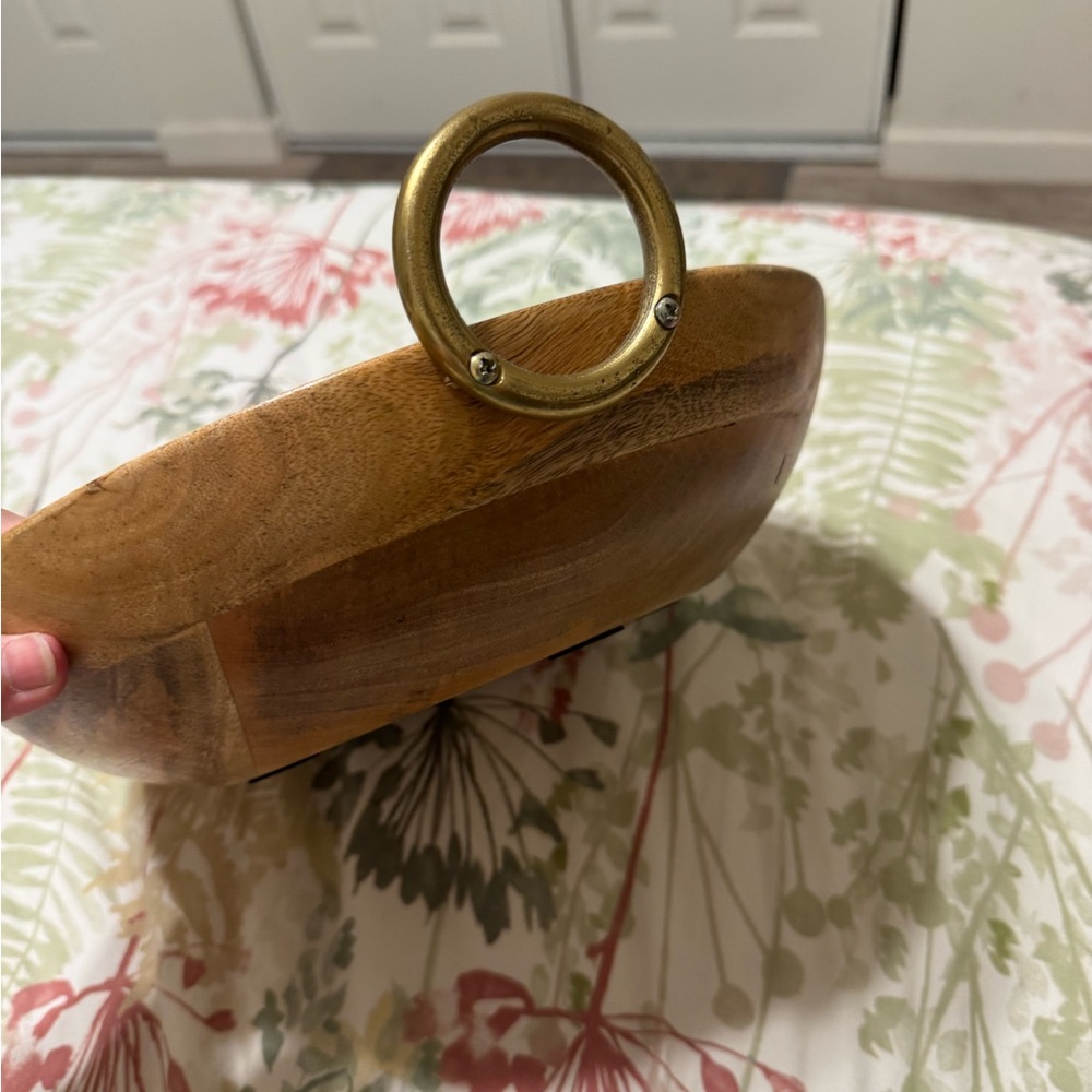 Mango Wood Bowl with Brass Accents - Picture 2 of 7